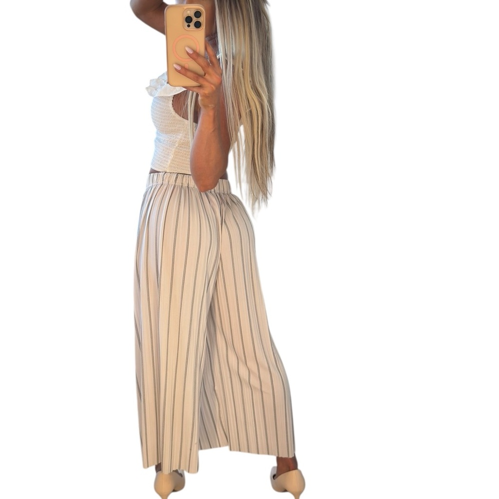 Vintage Cream and Black Striped Wide-Leg Pants